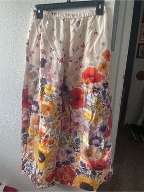 H&M White Maxi Skirt with Bright Floral Print
